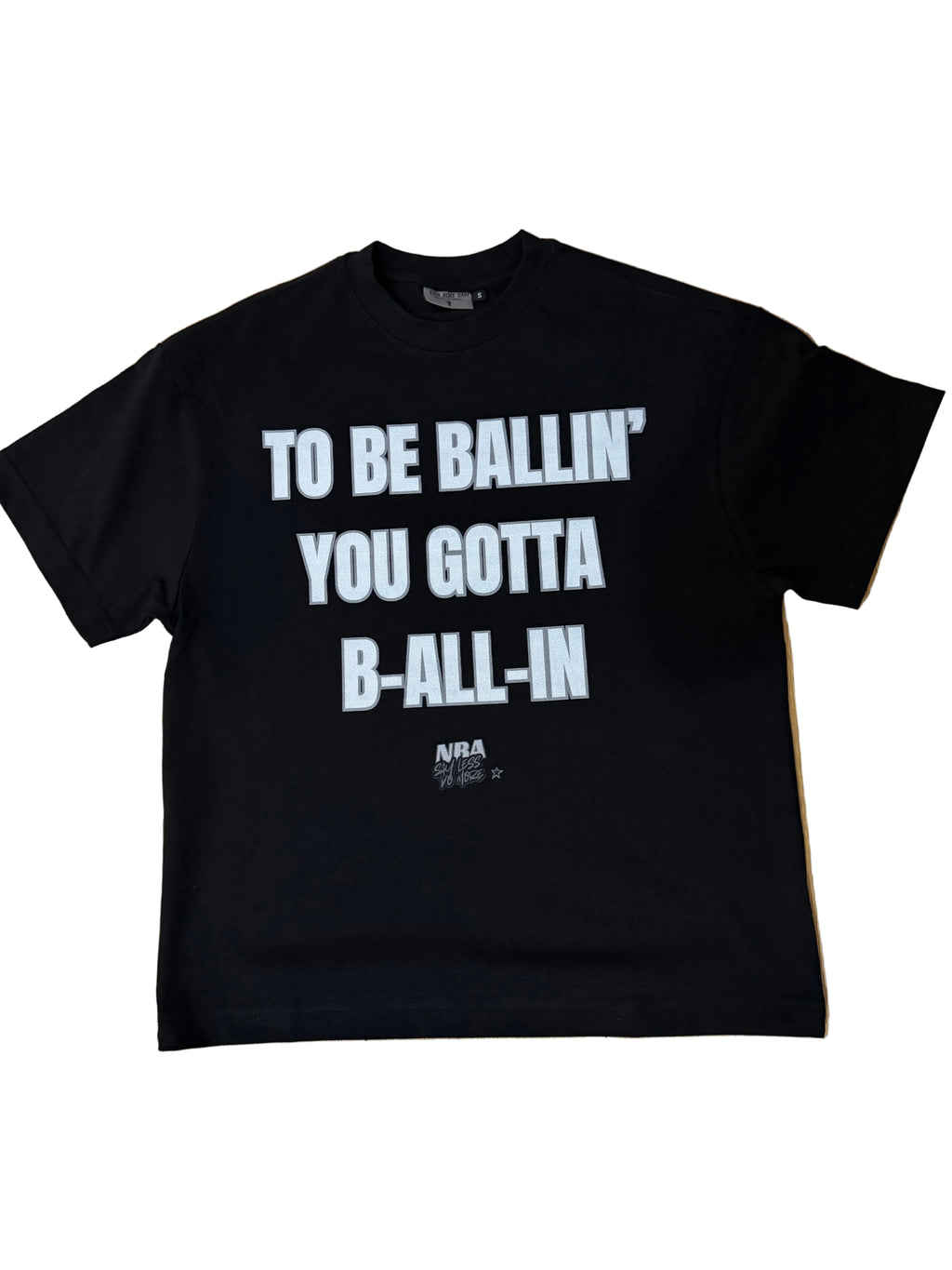 Black "ALL-IN" T-shirt by NBASayLessDoMore featuring a classic fit and bold design on the front.