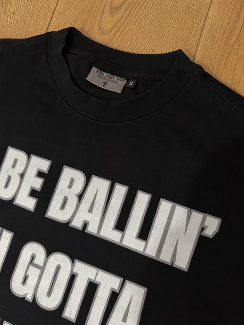 Black “ALL-IN” Tee by NBASayLessDoMore, front view showing casual fit and minimalist design.